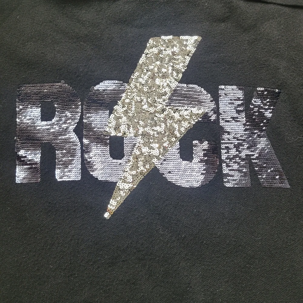 French Mc Lorene Black Sweater with Sequin Rock Design - One Size